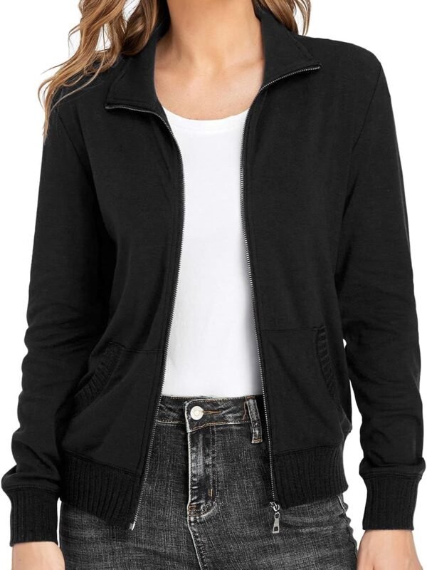 Women’s Stand Collar Zip Up Long Sleeve Running Jacket with Pockets