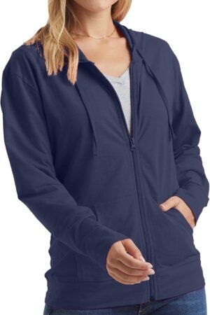 Women’s Slub Knit Full Zip Hooded Top Textured Cotton Casual Hoodie