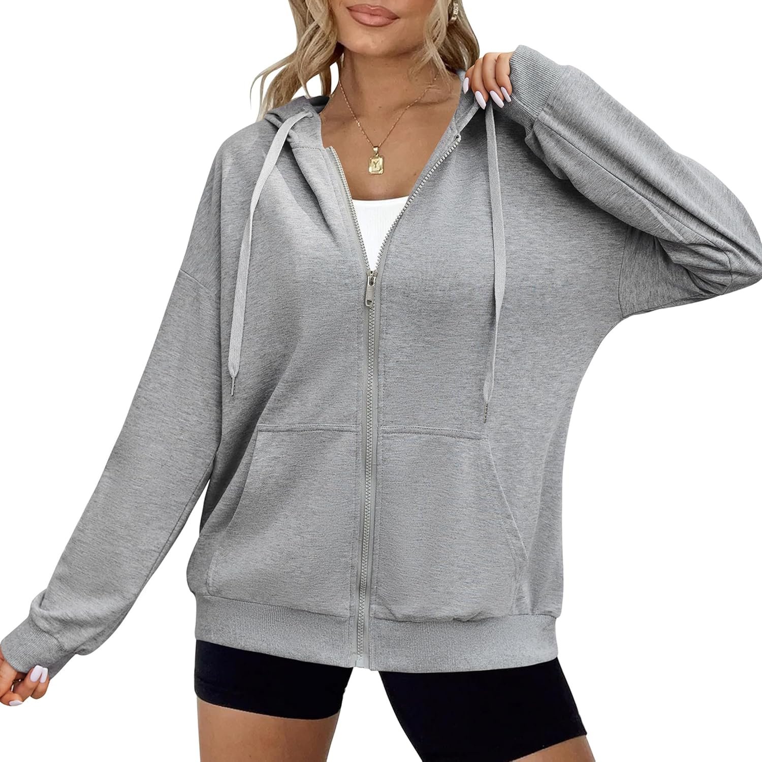 Women’s Lightweight Full Zip Hooded Sweatshirt Oversized Jacket with Pockets - Image 2
