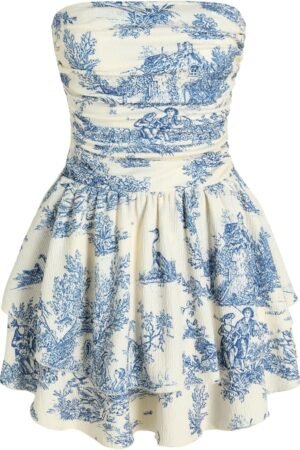 Women’s Strapless Ruched Ruffle Mini Cocktail Dress