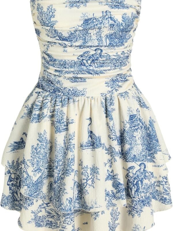 Women’s Strapless Ruched Ruffle Mini Cocktail Dress