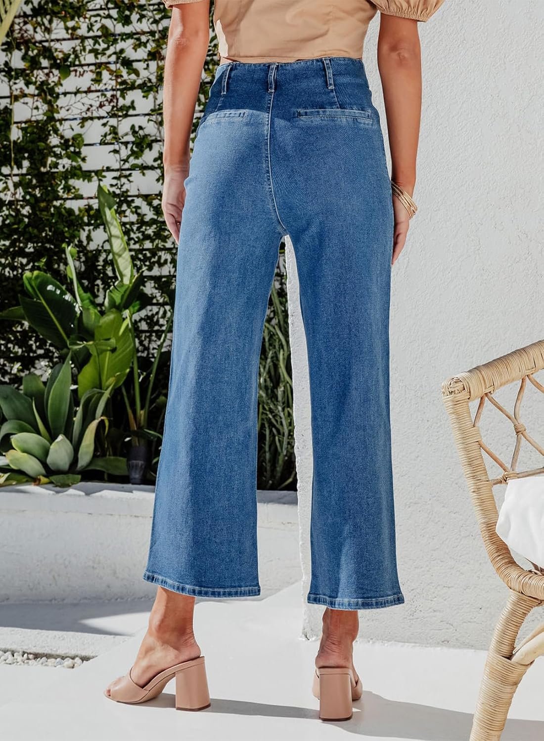 Women’s High Waisted Wide Leg Stretch Straight Denim Jeans with Pockets - Image 2
