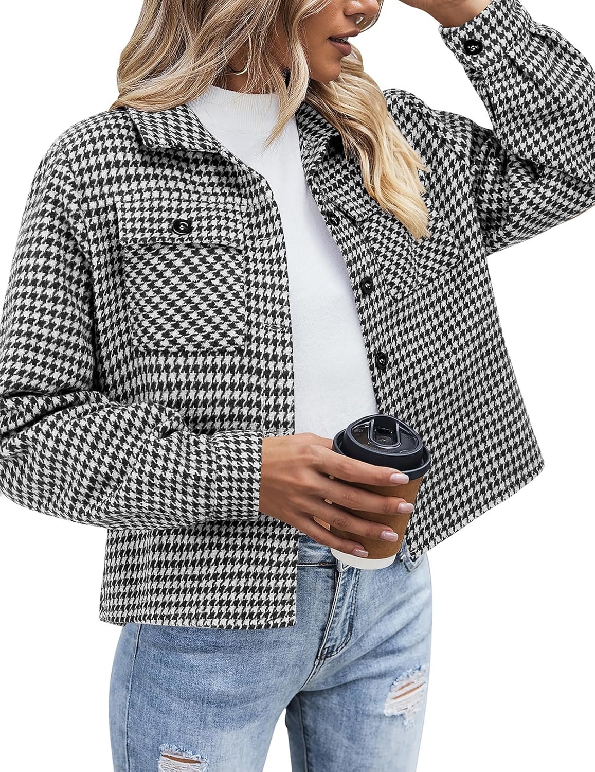 Women’s Cropped Plaid Button Down Jacket Casual Fall Shirt Coat